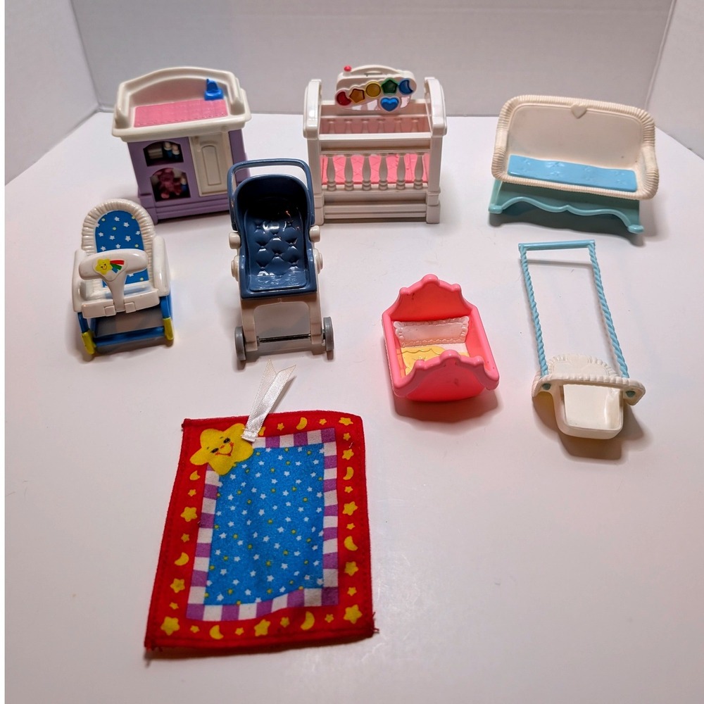 Vtg 90's Fisher Price Loving Family Dollhouse Nursery Furniture Lot Baby Crib